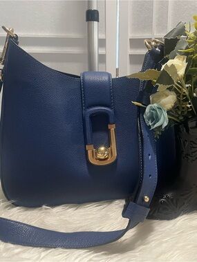 Marc Jacobs Interlock Leather Hobo Bag M0009476, 100% Cow Leather, Deep Blue